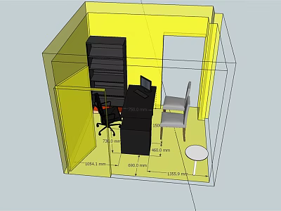 Office Desk with Black Office Chair Computer Gray Chair and Yellow Walls in Workspace 3d model