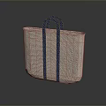 Stylish Brown Woven Handbag With Blue Handles And Minimalist Design