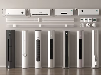 Modern Wall Mounted and Floor Standing Air Conditioners and Fans in White Black Silver 3d model