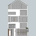Residential Building Courtyard With Wooden Furniture Umbrella And Bamboo Plants
