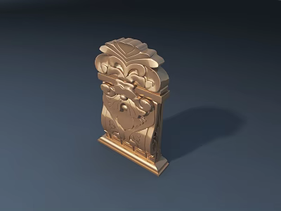 Golden Decorative Carving with Intricate Floral Patterns and Sturdy Base Design 3d model