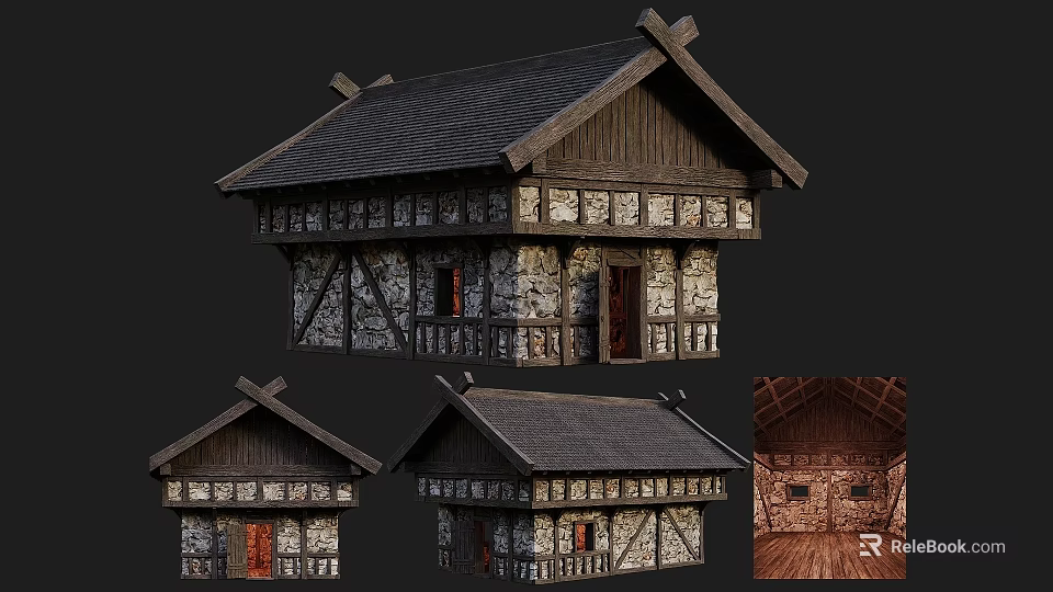 Ancient Architecture Traditional Design With Wooden Frames Stone Walls And Interior Details Multiple Views 3d model 