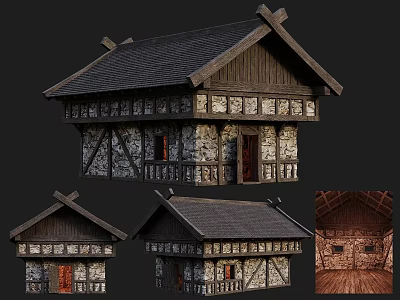 Ancient Architecture Traditional Design With Wooden Frames Stone Walls And Interior Details Multiple Views 3d model