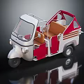 Vintage Tricycle Silver Red Open Cabin Brown Seats Black Wheels Retro Design