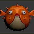Vibrant Red Puffer Fish With Spiky Body And Big Eyes In 3D Cartoon Style 3d model