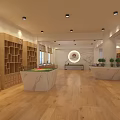 Minimalist Dining Space With Long Table Chairs Wooden Flooring Bookshelves And Windows