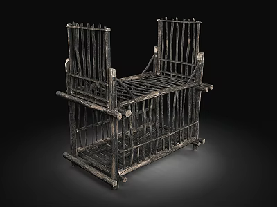 Vintage Metal Pet Cage with Two Tier Design and Sturdy Wheels for Small Animals 3d model