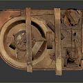 Vintage Rusty Household Mill Mechanical Device With Round Wheels And Vertical Tubes