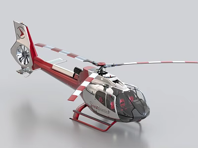 Modern Designed Helicopter In Red And White With Transparent Cockpit 3d model