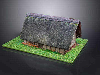 Traditional Residential House With Thatched Roof And Wooden Walls On Grass Base 3d model