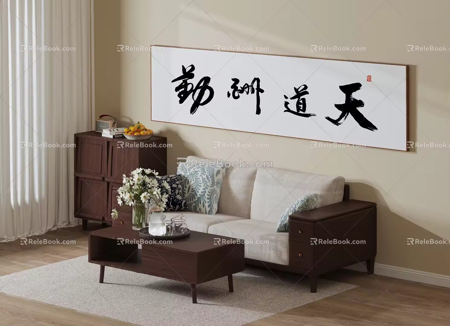 New Chinese-style double sofa 3d model