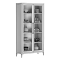 Wooden Glass Door Display Cabinets With Decorative Vases Books And Bowls