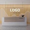 Modern Office Front Desk Backdrop With Wooden Wavy Design And Logo