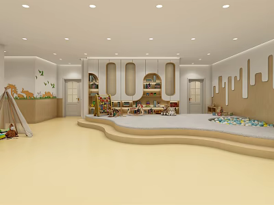 Bright Kindergarten Indoor Play Area With Soft Floors Colorful Toys And Play Structures 3d model
