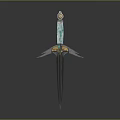 Ornate Sword With Blue Hilt Golden Decoration And Wing Shaped Guard