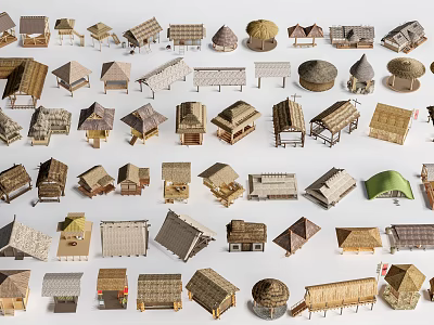 Various Styles of Wooden House Models with Different Roofs and Structural Designs 3d model