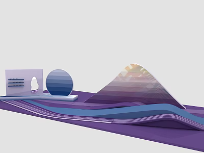 Abstract Architectural Art Installation With Purple Waves Geometric Shapes Stepped Design And Archway 3d model