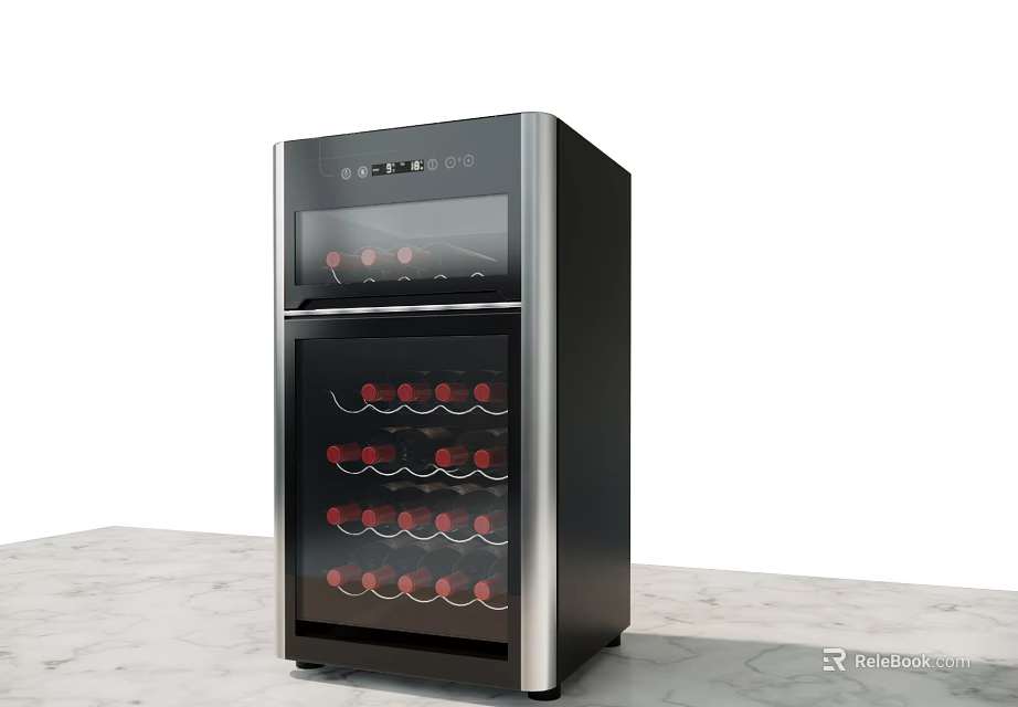 Modern Black Upright Wine Refrigerator With Glass Door And Wine Bottle Storage 3d model 