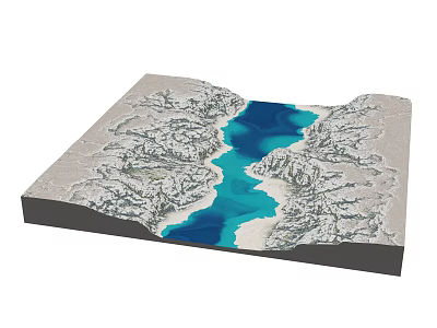 Stunning 3D Natural Landscape Of Mountain Terrain Surrounding Clear Blue Alpine River In Deep Valley 3d model