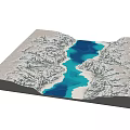 Stunning 3D Natural Landscape Of Mountain Terrain Surrounding Clear Blue Alpine River In Deep Valley