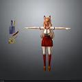 Anime Girl Character With Fox Ears Tail Red Skirt White Top Arms Outstretched