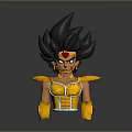 3D Character Bust Sculpture With Spiky Black Hair Red Gem Headpiece Yellow Armor And Blue Accents