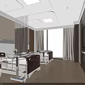 Hospital Ward Interior Design With Medical Bed Chair TV And Wooden Walls