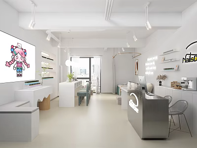 Modern Beauty Salon Interior Design With Styling Stations Product Displays And Reception Counter 3d model