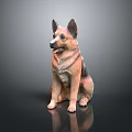 Realistic German Shepherd Sculpture in Sitting Posture with Black Surface Reflection 3d model