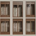 Brown Decorative Lattice Windows With Various Traditional Geometric Patterns Design 3d model
