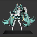 3D Anime Character Model With Long Turquoise Hair Rabbit Ears And Black Display Base