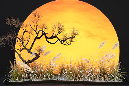 Modern Sunset Plant Landscape Landscaping Indoor Landscaping Reed Plant Combination Plant Stack 3d model