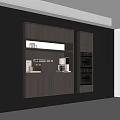 Modern Kitchen Interior With Dark Wood Wall Cabinets And Built in Appliances