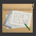 Wooden Workbench Setup With Tools Paint Cans Paper And Green Pencil