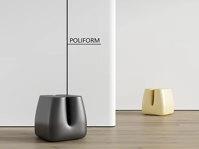 Poliform Black And Beige Stools In Modern Space With White Wall And Wooden Floor 3d model