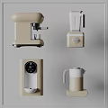 Modern Beige Kitchen Appliances Set With Coffee Maker Blender Water Dispenser And Kettle