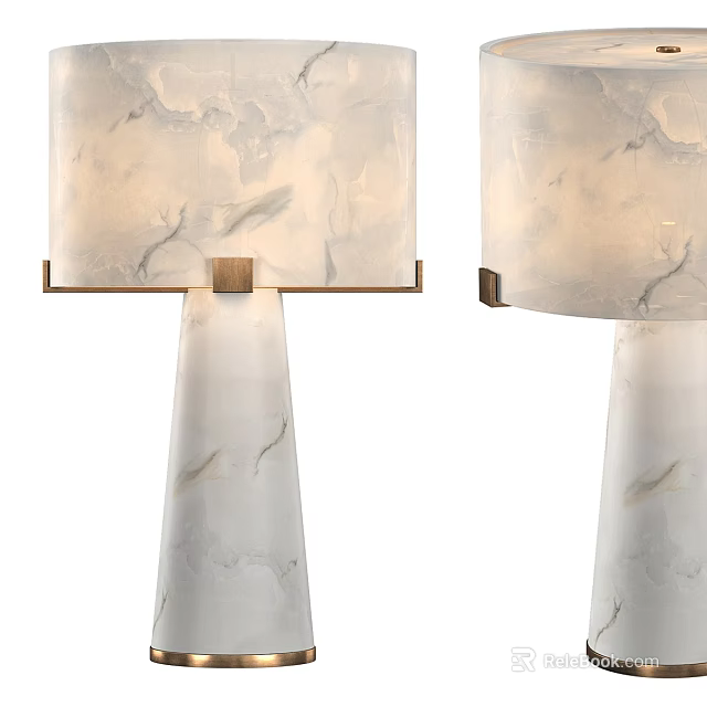 Sleek Modern Table Lamp With Marble Pattern Shade And Pedestal Base Design Style 3d model 