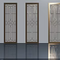 Three Silver Toned Hinged Doors With Ornate Lattice Patterns And Smooth Floor 3d model