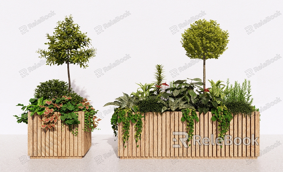 Modern Plant Potted Flower Box Flower Pot Shrub Flowers Green Plant Combination Plant Landscape model