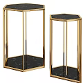 Stylish Gold Silver Frame Side Tables With Black White Marble Tops Modern Hexagonal Design