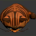 Orange Tabby Cartoon Cat With Green Eyes Red Ears Sitting On Gray Background With Reflection