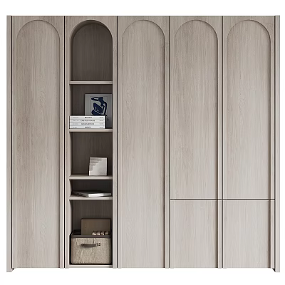 Modern Light Wood Wardrobe Design With Open Shelves And Sleek Cabinet Doors 3d model