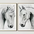 Black and White Animal Paintings Featuring Two Horse Portraits in Framed Artwork for Wall Decor