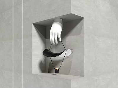 Modern Wall Lamp in Gray Niche with White Hand Model Black Curved Object and Candle 3d model