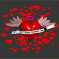 Valentine Heart With Wings Ribbon And Happy Valentine's Day Text Surrounded By Small Red Hearts