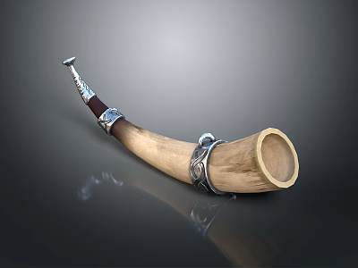 Natural Horn Decorative Container With Silver Metal Band And Smooth Surface 3d model