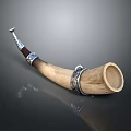Natural Horn Decorative Container With Silver Metal Band And Smooth Surface