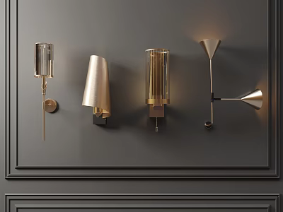 Modern Wall Lamps With Various Designs On Dark Gray Decorative Wall 3d model