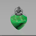 Heart Shaped Transparent Container With Green Liquid And Silver Chain Lid
