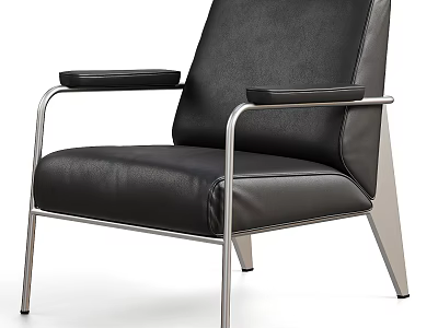 Black Leather Leisure Chair With Modern Metal Frame And Comfortable Armrests 3d model